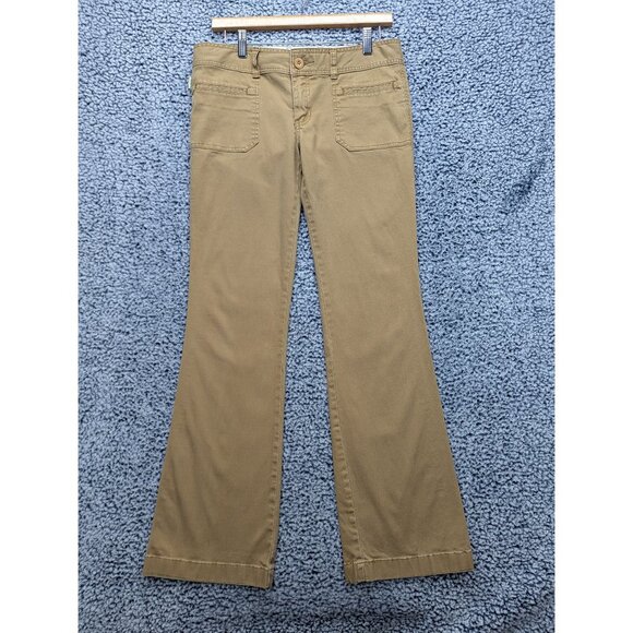 Y2K Hollister Ultra Low Rise Bootcut Pants Size 7 Khaki Chino Preppy Flare Tan - Picture 1 of 13